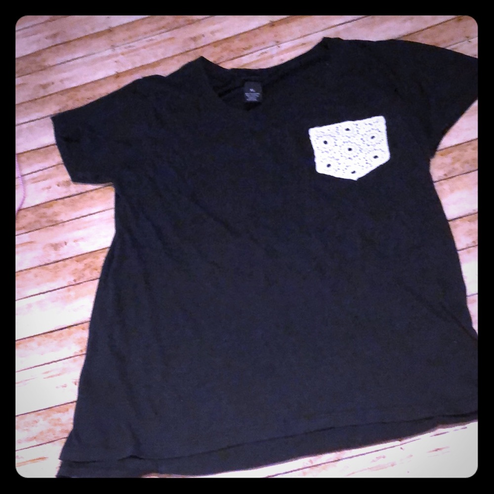 Route 21 black shirt with crochet detailing